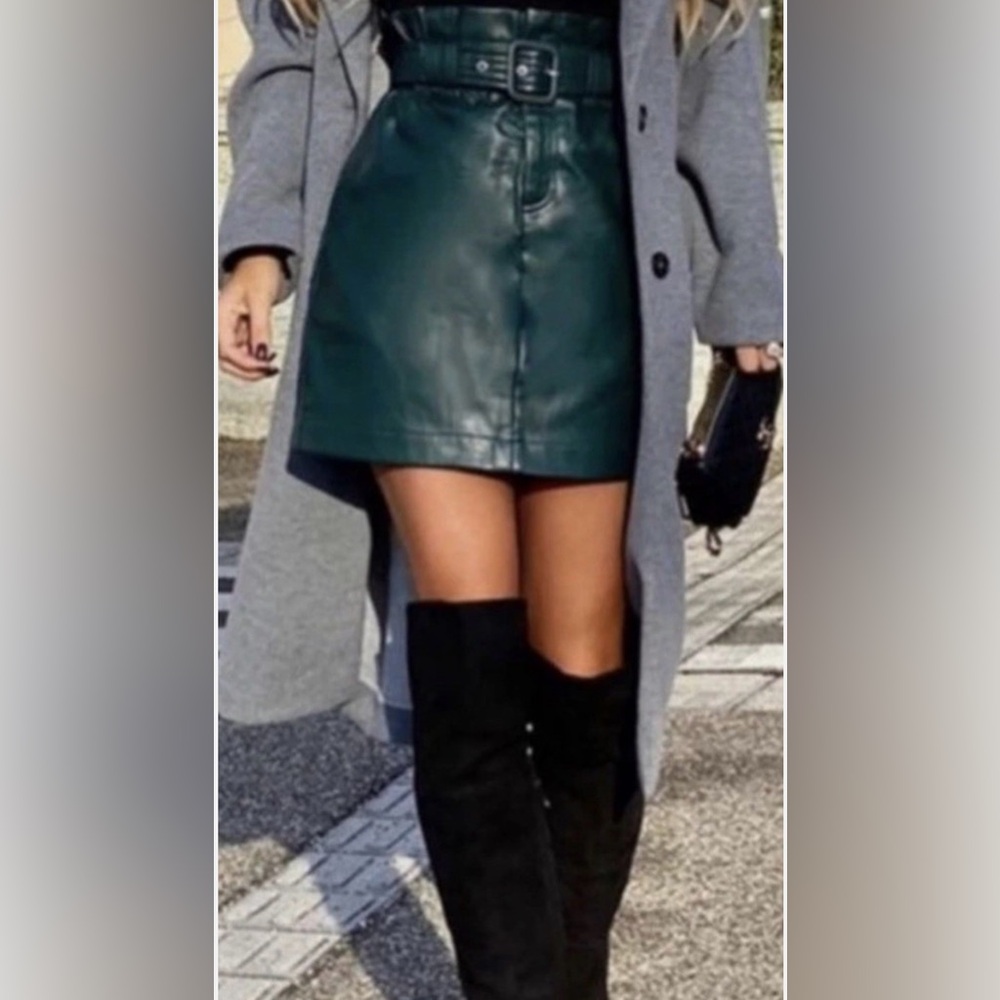 Zara Green Faux Leather Mini Skirt Night Out